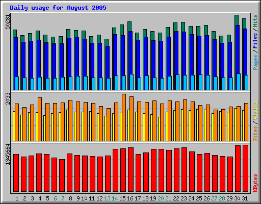 Daily usage for August 2005