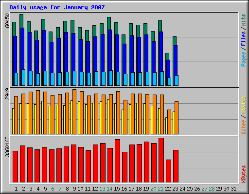 Daily usage for January 2007